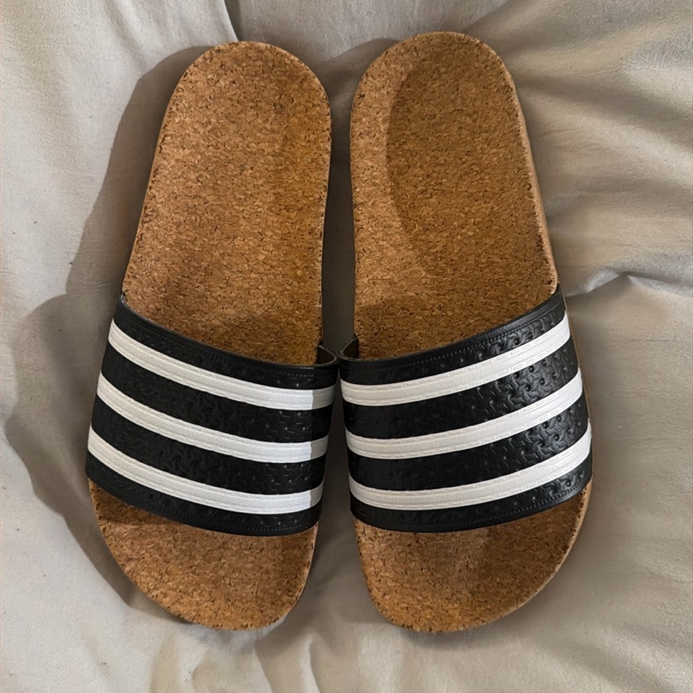 Adidas Adilette Cork Slides - White/Black